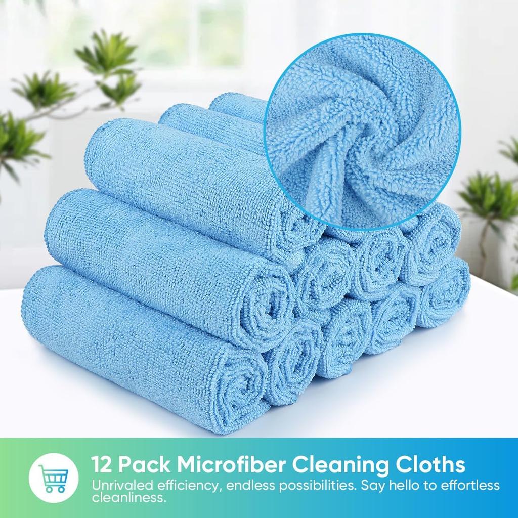 Microfiber Cleaning Cloth,8/12 Pack Cleaning Rag,Cleaning Towels with 4 Color Assorted,11.5"X11.5"(Green/Blue/Yellow/Pink)