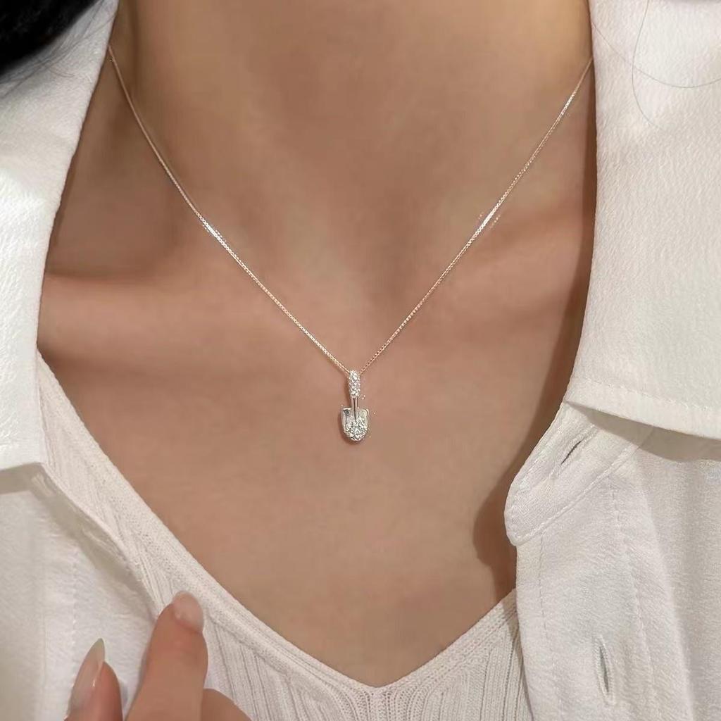 2026 High-End Women's Gold Shovel Pendant Necklace - 925 Sterling Silver Clavicle Chain