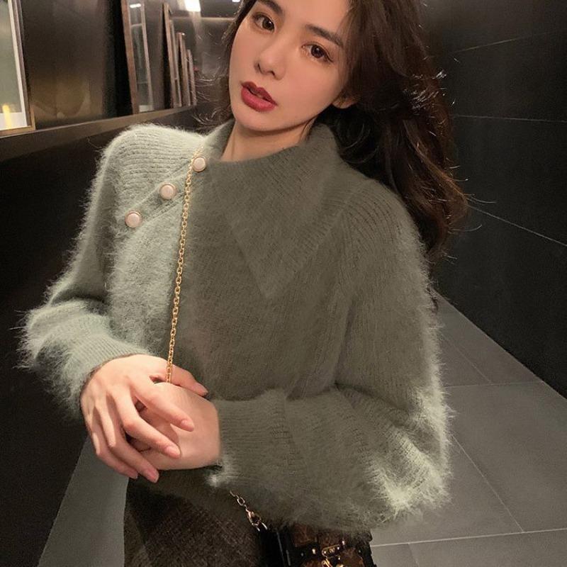 Mohair Sweater Women Wear Lazy Wind Loose Autumn and Winter Thickened Warm Pullover Small Knitted Sweater