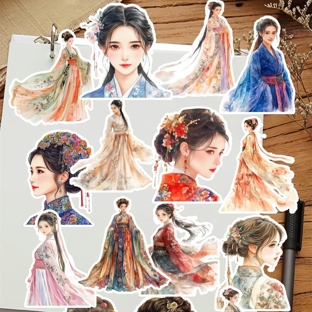 17pcs Stickers Vintage watercolor ancient-style girl Decorative DIY Craft Photo Albums Planner Journal Scrapbooking stationary