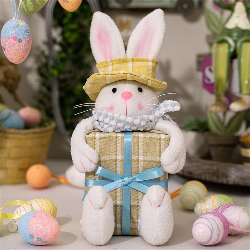 Easter Rabbit Miniatures Lovely Rabbit with Gift Miniatures for Kid Girl Home Room Office Cab Interior Accessory