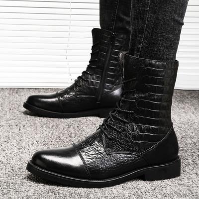 Moda Luksusowa Marka Moda Zimowa Męskie Wysoka Jakość Brytyjski Styl Sznurowane Długie Buty Zimowe Męskie Futro Retro Prawdziwa Skóra Motocyklowe Buty