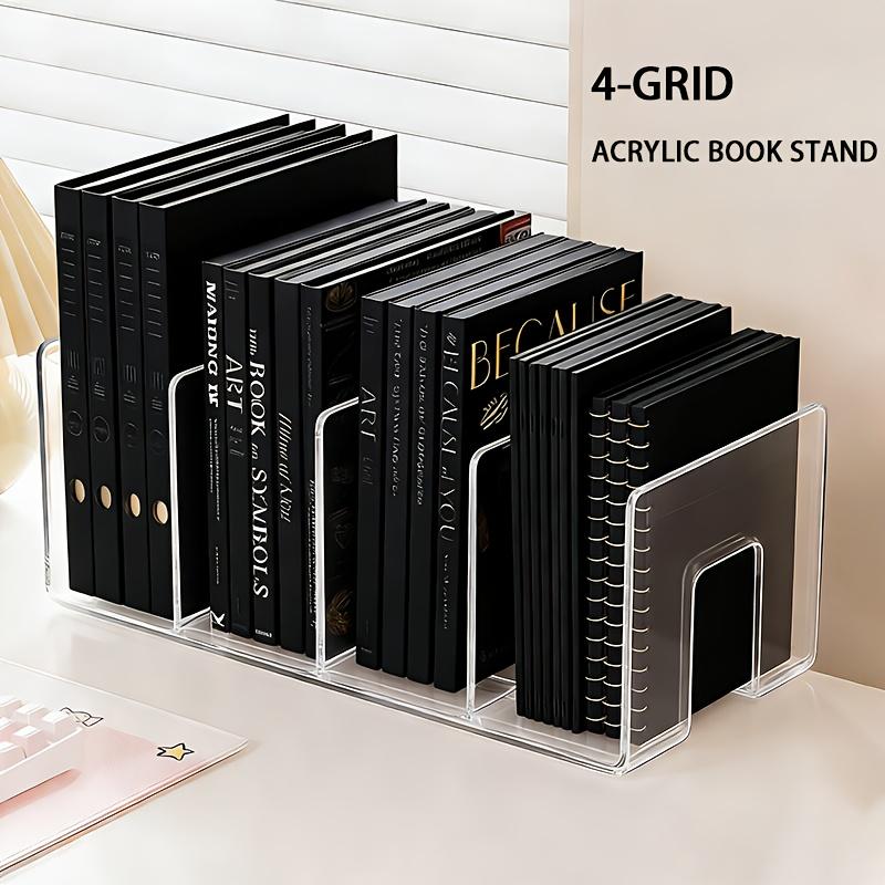 Transparent Acrylic Material Book Stand, Desktop Storage Rack, Student Dormitory Book Storage, Four Grid Partition Storage Rack