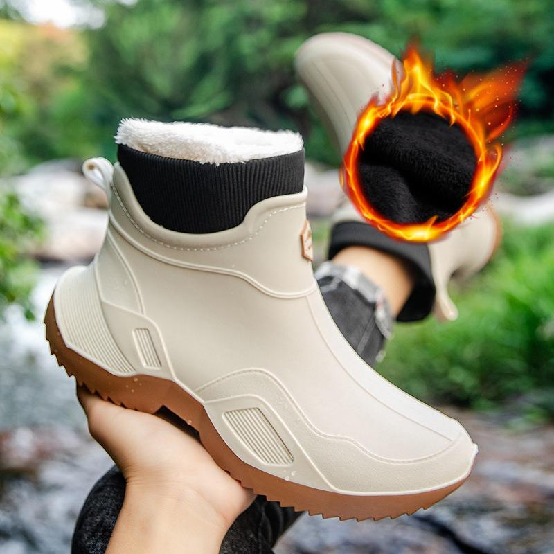 Lietus batai trumpu aulu vyriški suaugusiųjų vandeniui atsparūs batai moteriški lietaus batai neslystantys dėvėjimuisi atsparūs guminiai batai plius aksomas šilti madingi vandens batai