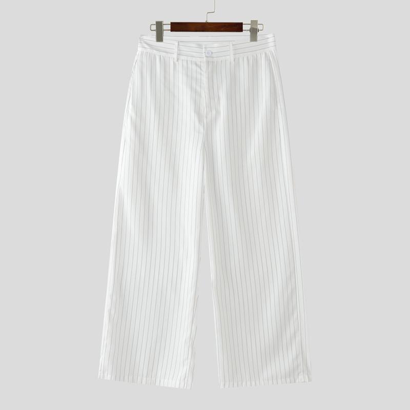 

INCERUN Мужские повседневные длинные брюки в полоску на молнии 5XL белый