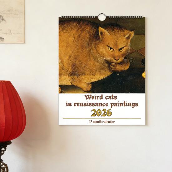 Yousheng Weird Cats in Renaissance 2026 Wall Calendar 12 Medieval Cat Art Paintings Monthly Calendar for Home Office Funny Gift for Cat Lovers