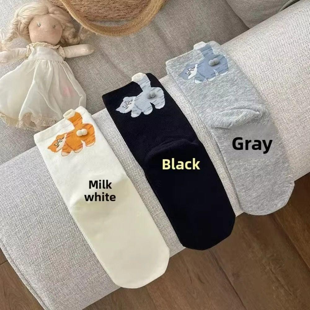 Comfortable Cat Egg Cotton Socks Sweat Absorbing Breathable Couples Sock Cartoon Three-Dimensional Mid Tube Socks Casual Wear