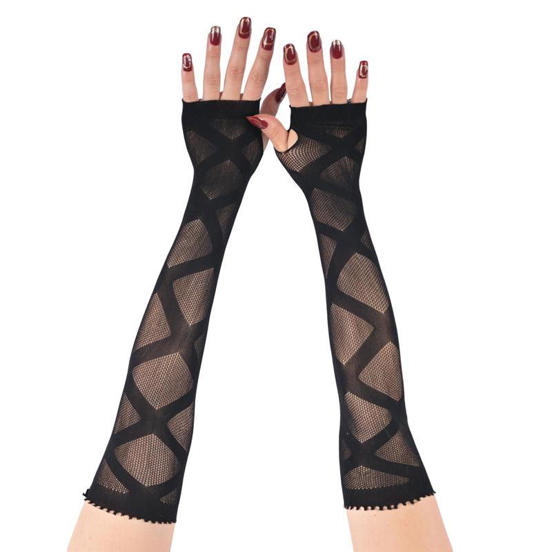 Black Sexy Hollow Out Arm Sleeves Punk Mesh Breathable Long Girl Hand Sleeves Decoration Cosplay Performance Gloves