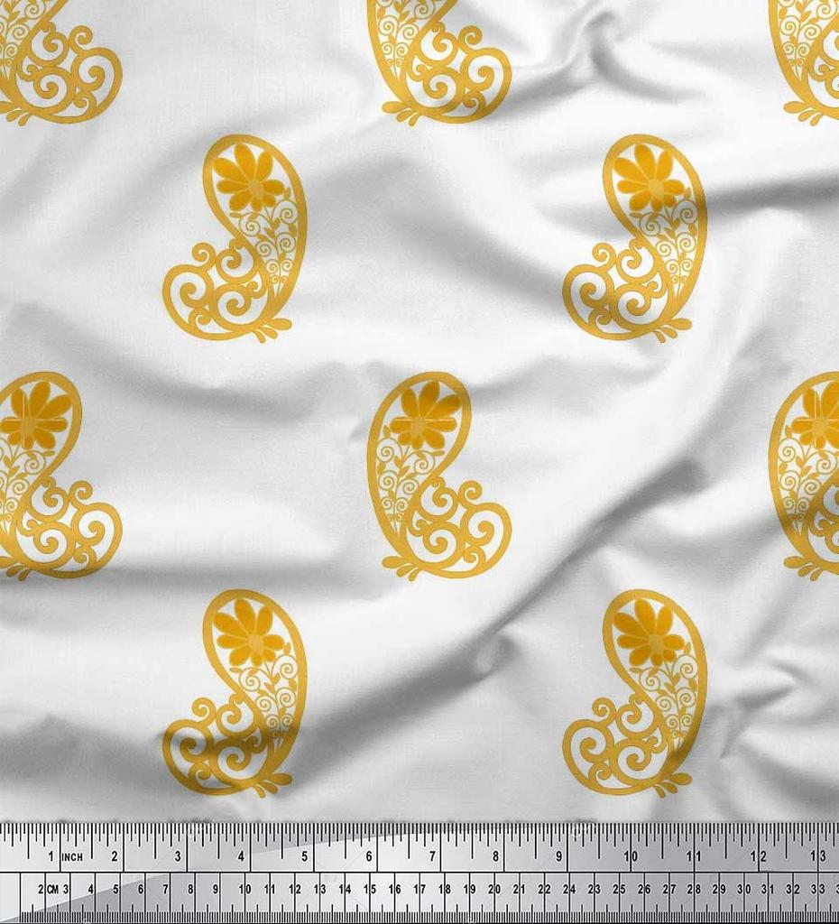 Soimoi Černá japonská krepová saténová tkanina Floral & Paisley Print Fabric v metrech 42 palců