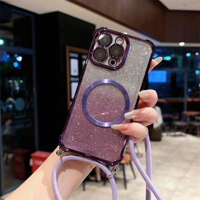 Luxury Case For Magsafe For iPhone 17 Air 16 15 Pro Max Plus Magnetic Crossbody Lanyard Shockproof Plating Phone Cover Fundas
