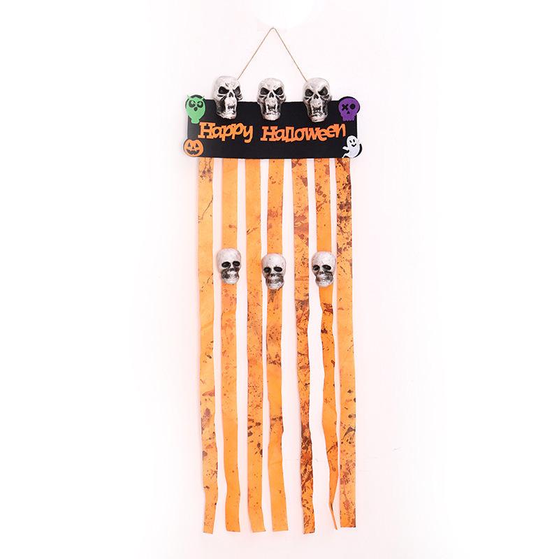 Halloween Haunted House Decor: Hanging Skull & Ghost Ornaments with Door Curtain