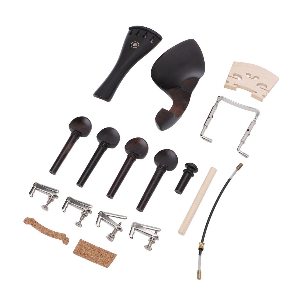 15Pcs Violin Accessories Kit 3 4 4 4 Full Size Universal Ebony Metal Replacement Parts Set