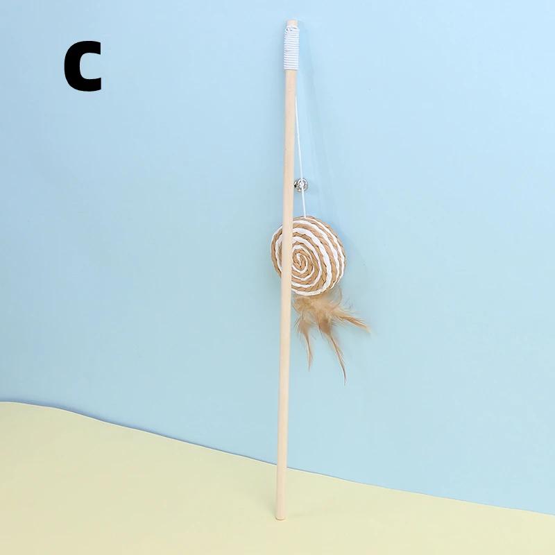 New Mouse Wooden Teasing Cat Rod Cat Toy Pet Supplies Feather Bell Wooden Rod Teasing Cat Stick
