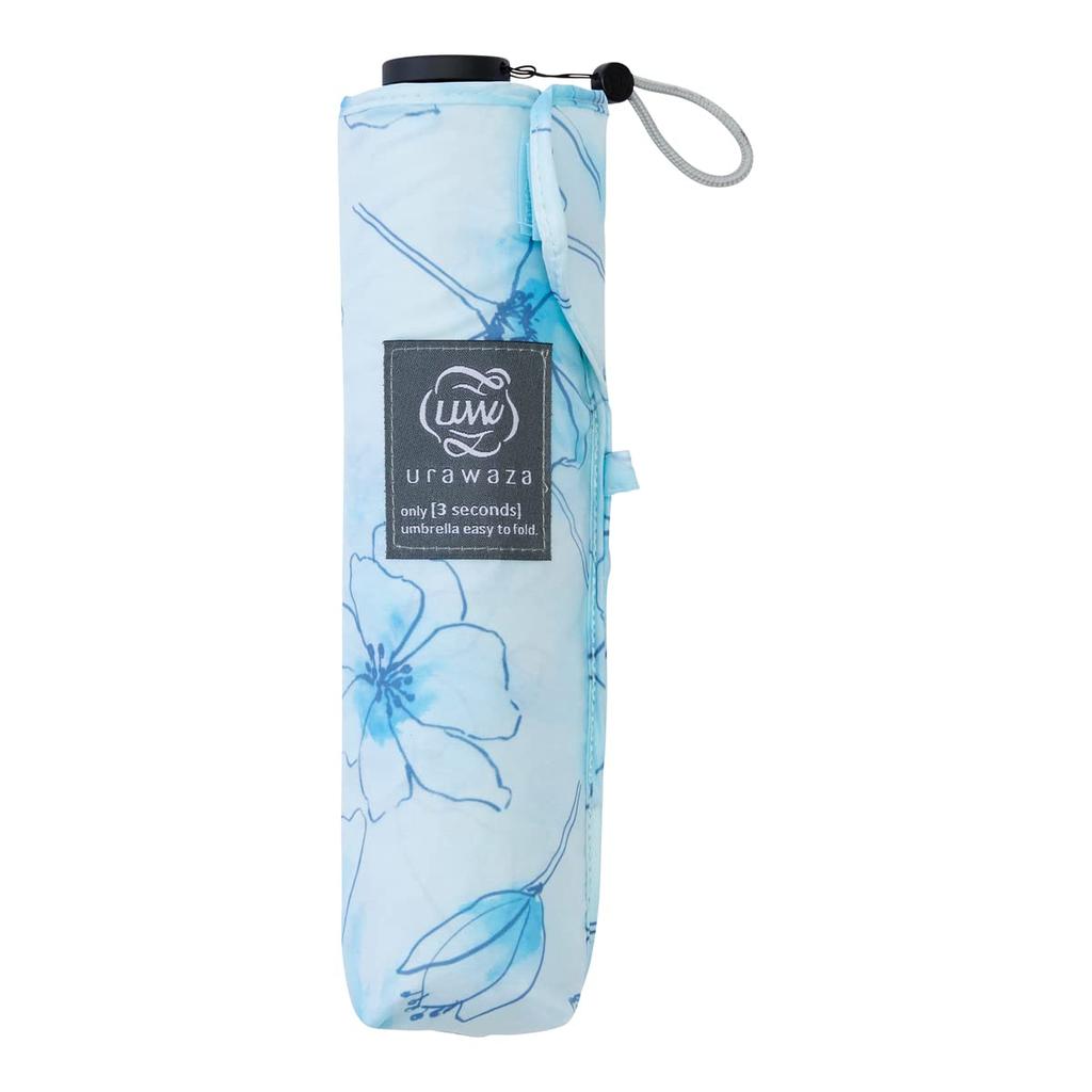 Moonbat Urawaza Slim Lightweight Folding Umbrella with UV Suitable for Sun and Floral Turquoise Blue 3-Second Protection, Rain, 55cm, 10311, Print,