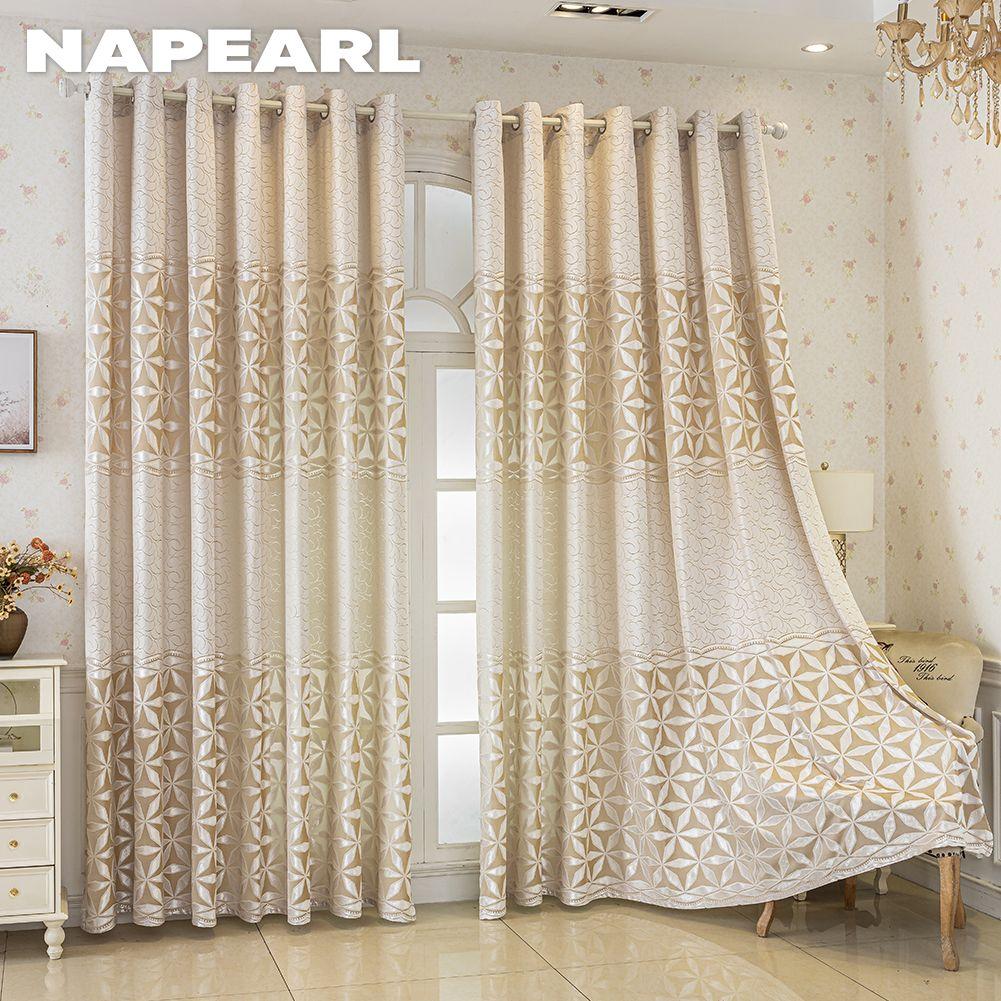 1 stk NAPEARL Europeisk Stil Moderne Blå Hul Jacquard Komfortable Gardiner for Stue Soverom Hjemmedekor