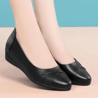 Chaussures en cuir à enfiler pour femmes printemps et automne: Ballerines confortables à semelles souples pour les personnes d'âge moyen et les personnes âgées