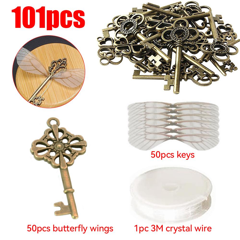 Vintage Skeleton Keys Flying Key Charms with Dragonfly Wings Realistic Effect DIY Jewelry Necklace Pendant Home Party Decoration