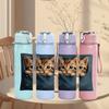 1PC Cat Peeking Canvas Bag 750ml Color Plastic Sports Water Bottle Leakproof Flip Straw Lid For Sports Office Home Use