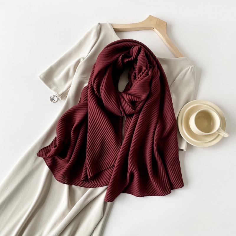 Solid Color Imitation Cotton and Linen Silk Scarf Pleated Women 180 * 90 Square Scarf Imitation Silk Scarf Headscarf
