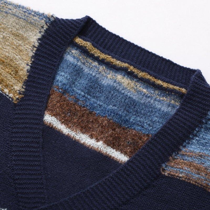 Mens Striped Chunky Cardigan Sweaters Button Up Fall Trendy Color Block Long Sleeve Knit Sweater Coats