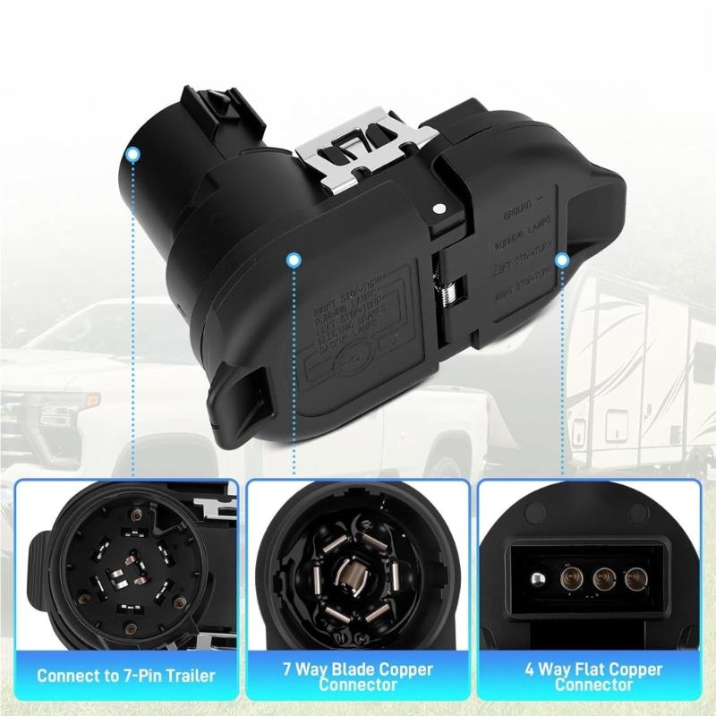 7 Way & 4 Flat Trailer Tow Hitch Wiring Plugs Receptacle Assembly with Mounting Bracket for USCAR Socket
