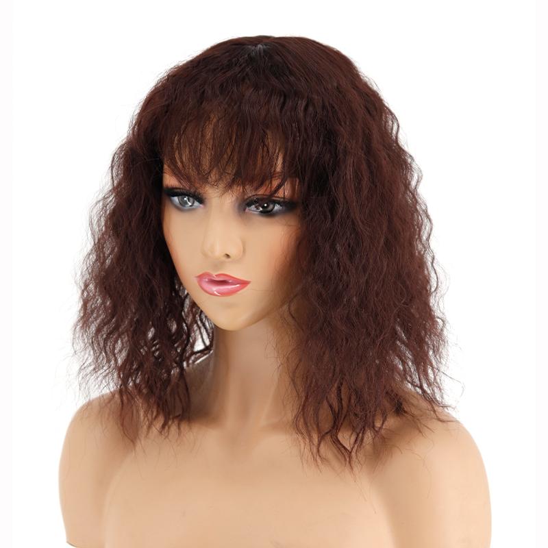 LISI HAIR Women Short Curly Hair Piece with Bangs Natural Corn Perm Hair Extensions Synthetic Fiber Wig Party Daily Use
