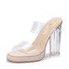 High heels women's 2025 summer new waterproof table one-word belt not tired feet thick heels crystal slippers women's sandals women's shoes