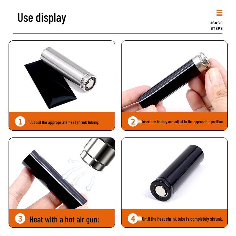 Schwarzer PVC-Schrumpfschlauch für 18650-Batterieisolierung, flammhemmende Hülle.