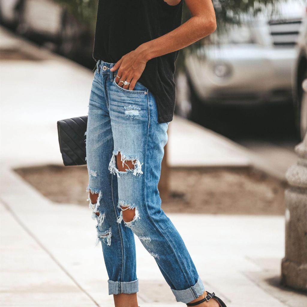 Women's Fashion Casual Summer Spring Ripped Denim Trousers Pants & Capris