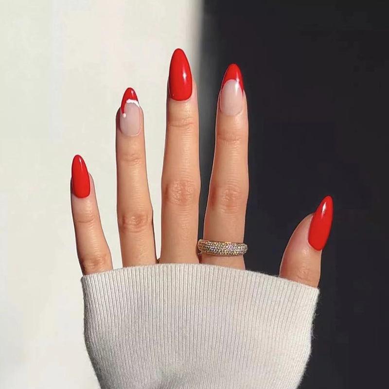 24Pcs Long Stiletto Press On Nails Cow Print And Black Snake French Tip Full Cover False Nails