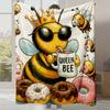 1 Stück Königin & Donut-Druck Plüschfleece-Decke - Königin & Bienen mit Wabenmuster, Weiche Dicke Ganzjahres-Tagesdecke für