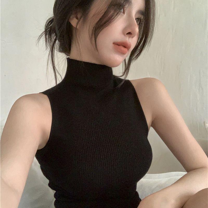 Backless Half-high Neck Camisole Tank Top Women's Inner Wear Fashionable Stylish Knitted Sleeveless Hot Girl Outerwear Summer Top