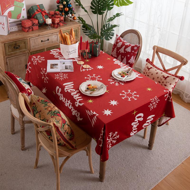 Flannel Print Red Christmas Snowflake Christmas Tree Tablecloth Coffee Table Tablecloth Table Cloth