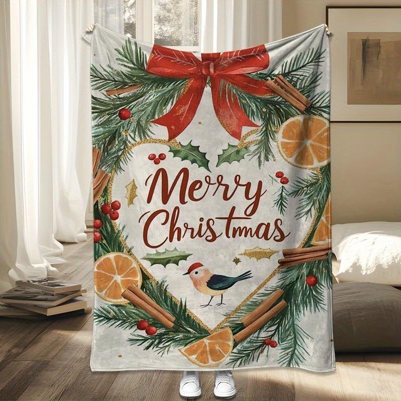Christmas Stocking & Gift Pattern Throw Blanket, Festive Home Decor Blanket