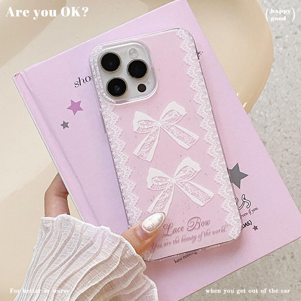 New Large Hole IMD Fresh Bow Suitable for Apple 16 Mobile Phone Case 15PROMAX Protective Case Korean 14Pro