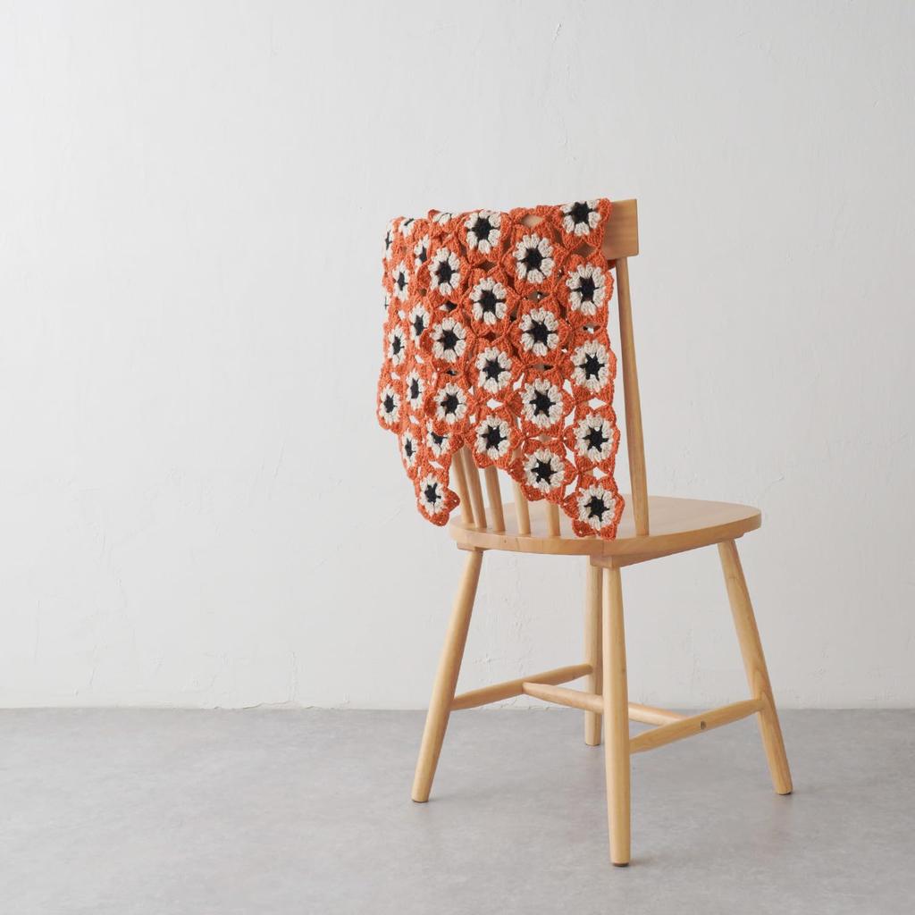 Raw Wool Knitting Kit Trapezoidal Shawl with Motif Connecting #18-3 (orange)