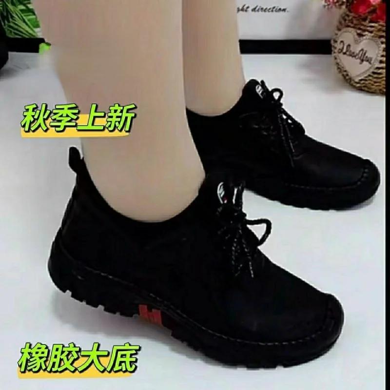 Mode Frau Einzel Schuhe 2025 Frühling Neu Vintage Schnürschuhe Weiche Sohle Rutschfest Damen Ballerinas Mode Weiches Leder Damen Freizeitschuhe