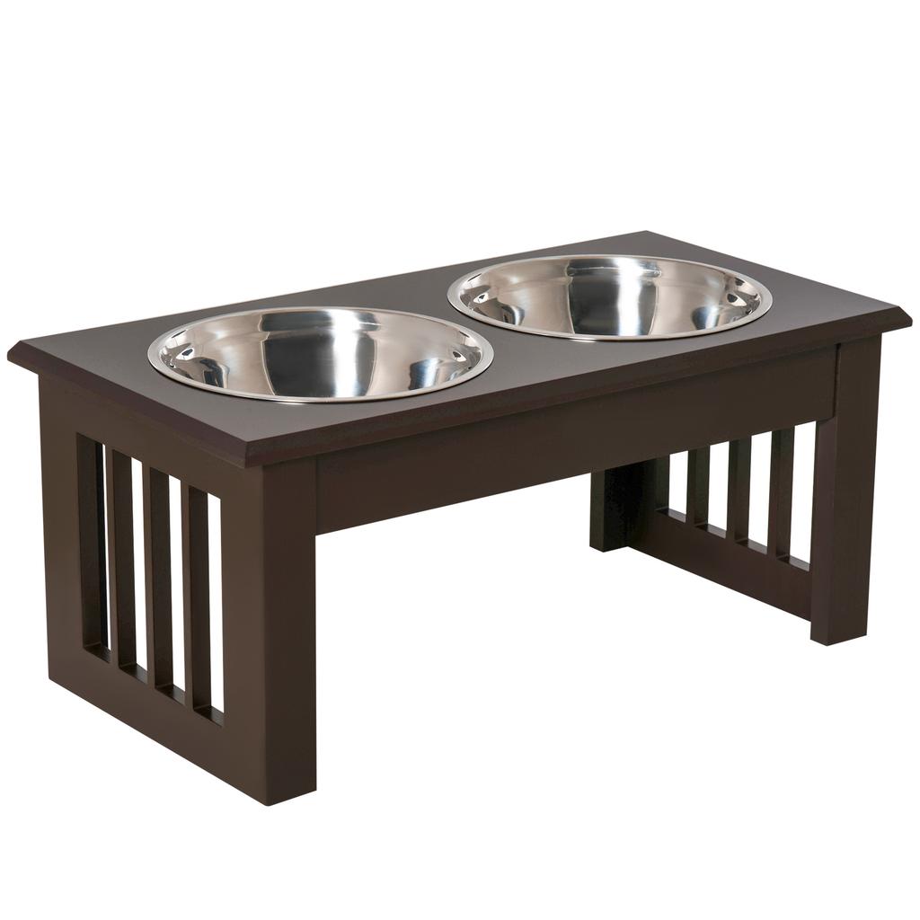 Raised Dog Feeding Bowls with Stand, Stainless Steel for Extra Small and Small Dog, 44L x 24W x 15H cm - Brown