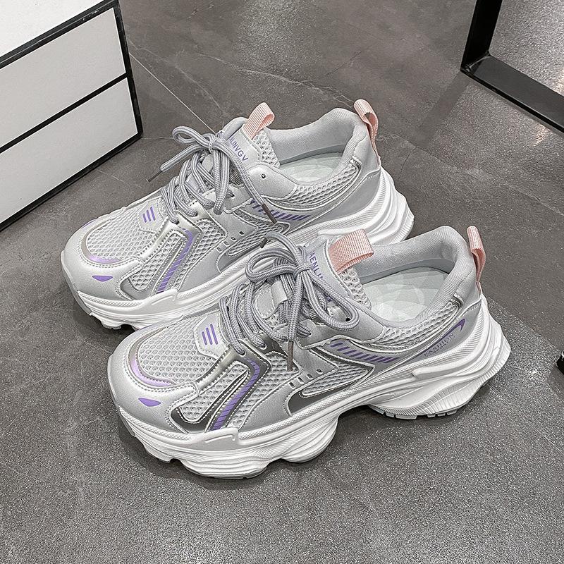 Thick-soled purple dad shoes women's 2025 new spring and summer breathable mesh student muffin single mesh casual sports shoes