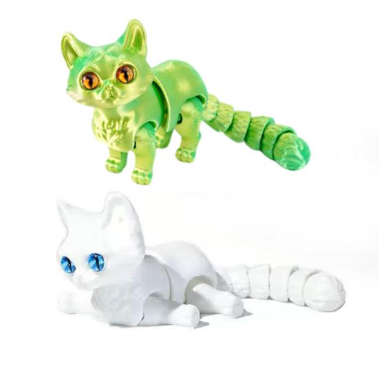 2Pcs 3D Printed Cat Figurine Movable Joints Cat Figure Articulated Animal Model Fidget Toy Home Office Bookshelf Desktop Decoration Ornament