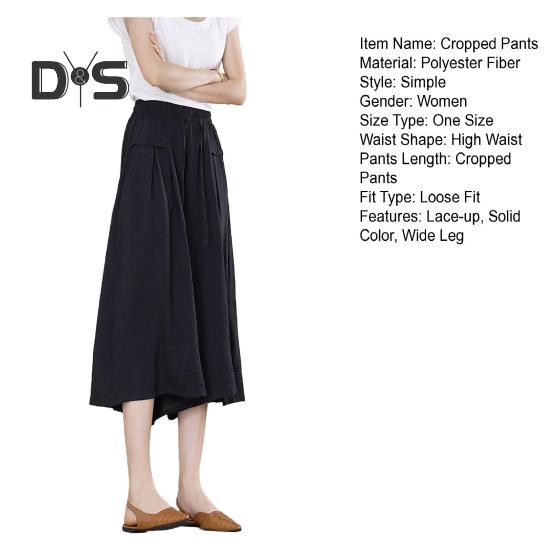 Pantaloni tăiați pentru femei, de culoare uni, cu talie elastică, pantaloni ocazionali, cu buzunare, pantaloni largi, îmbrăcăminte zilnică