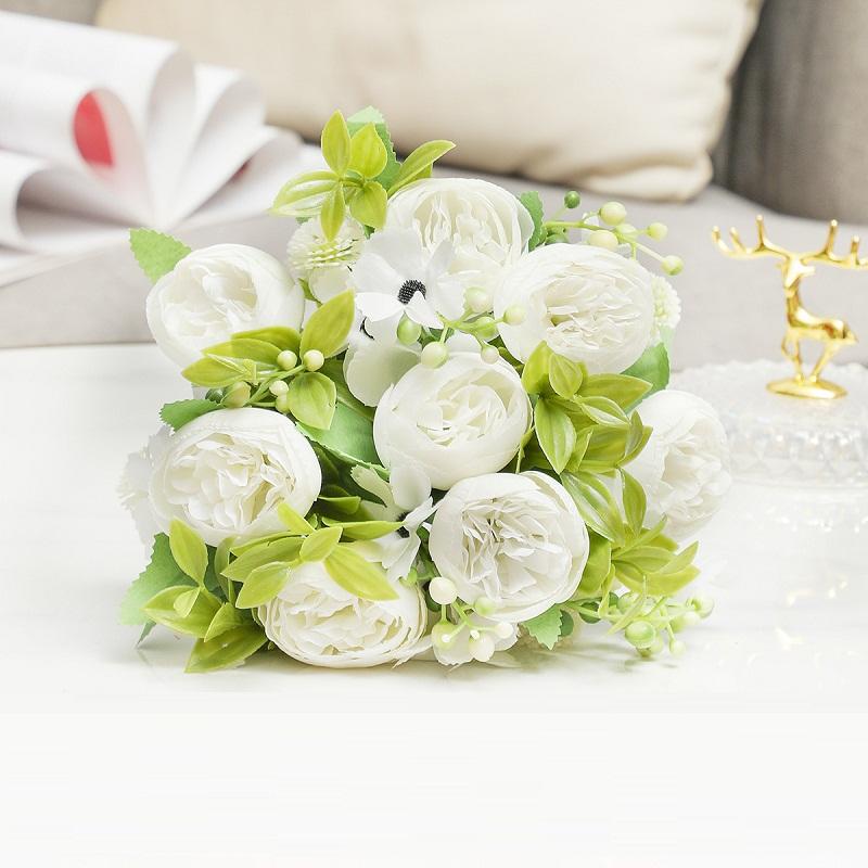 Green Aloes 2pcs Wedding Pink Peony Daisy Bouquet Artificial Flowers Simulation Chogori Peonies Silk Fake Flower Hall Decorative