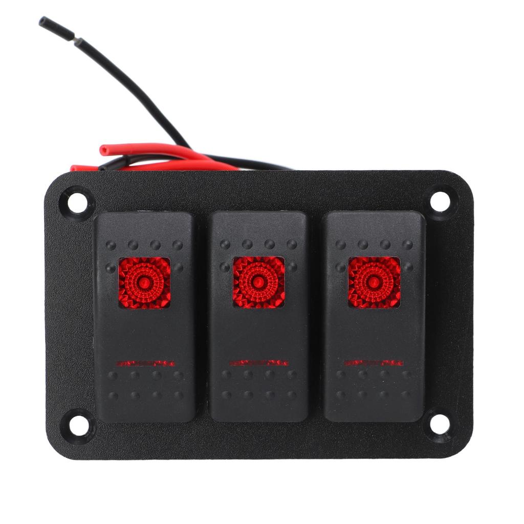 3 Gang Switch Panel Red Color Light Waterproof Corrosion Resisting Switch Board for Car Boat DC12V 24V