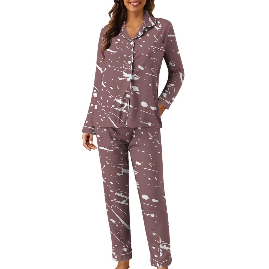 Women's Casual Fashion Vintage Print Long-Sleeved Top And Trousers Homewear Set