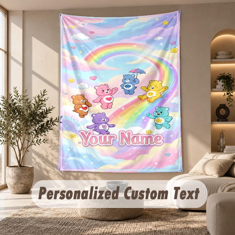Care Bears Tapestry, Personalized Custom Text, Wall Hanging Tapestry For Living Room Home Wall Decor