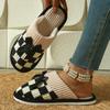 Cozy Checkered Slip-On Slippers with Bow Soft Indoor Slippers Checkered Pattern Knit Construction Slippers for Indoor Use