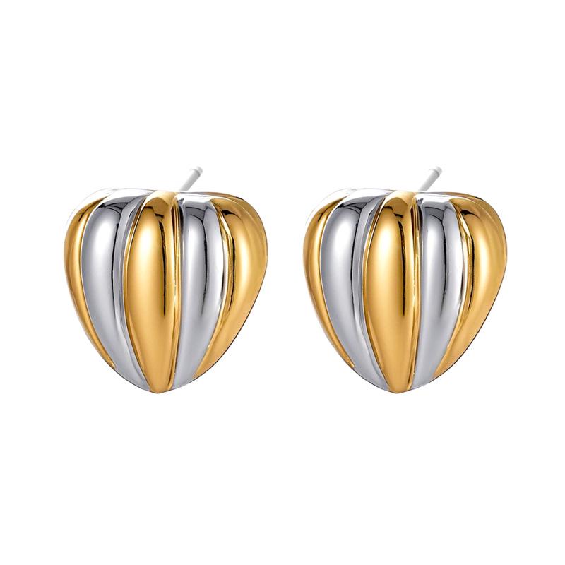INSSGG Luxurious Gold & Silver Striped Heart Earrings - European & American Style Niche Accessories