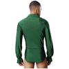 Mens Deep V Neck Long Sleeve Leotard Glitter Rhinestones Bodysuit Openable Crotch Latin Jazz Dance Ballet Costume