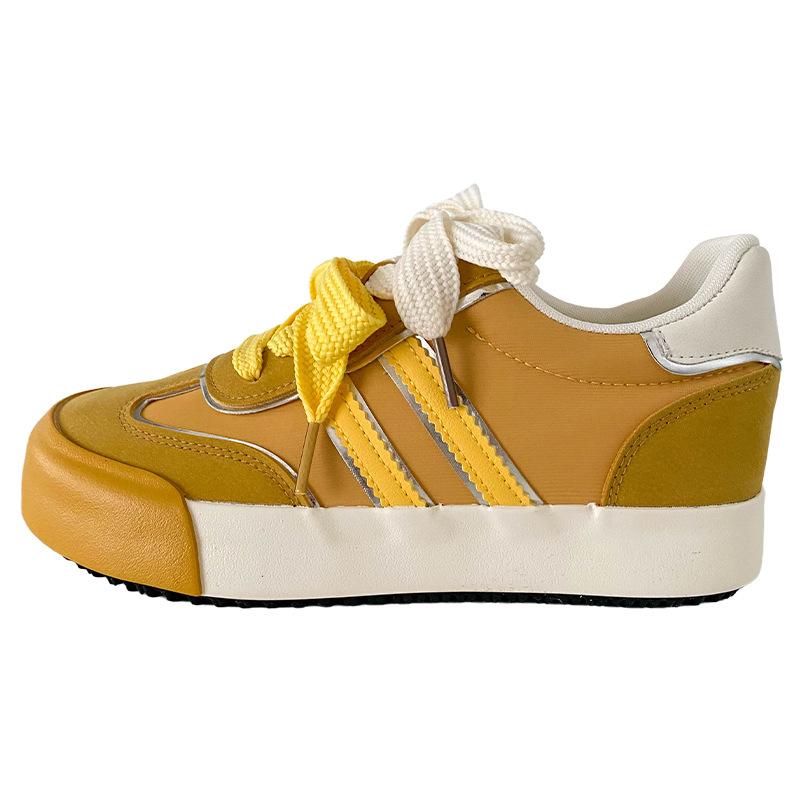 

6642 латексна устілка/внутрішнє збільшення висоти на товстій підошві німецькі тренувальні туфлі жіночі туфлі 2025 нові з круглим носком нішеві кеди маленькі білі туфлі 40 лимонно-жовтий колір