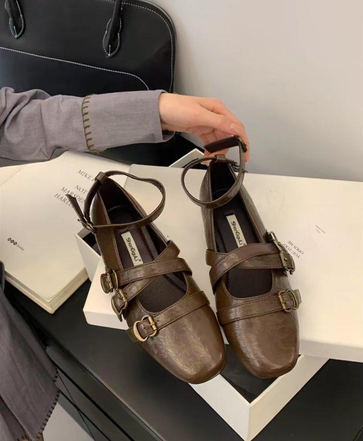 Mary Jane ballet shoes women's French bow round head 2025 super fire single shoes open spring flats